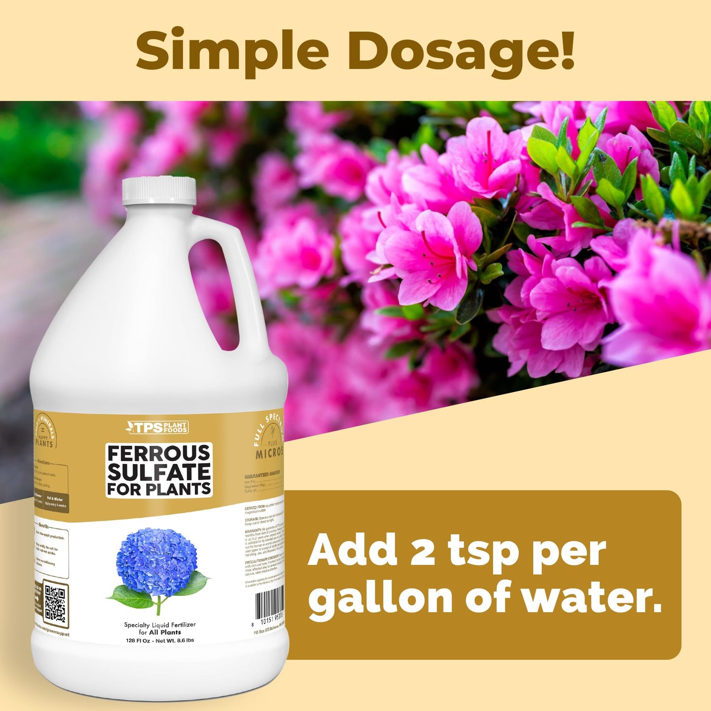 Ferrous Sulfate for Plants – Liquid Iron Sulfate for Plants for Greener Leaves, Improved Chlorophyll Production & Reduced Yellowing, 1 Gallon