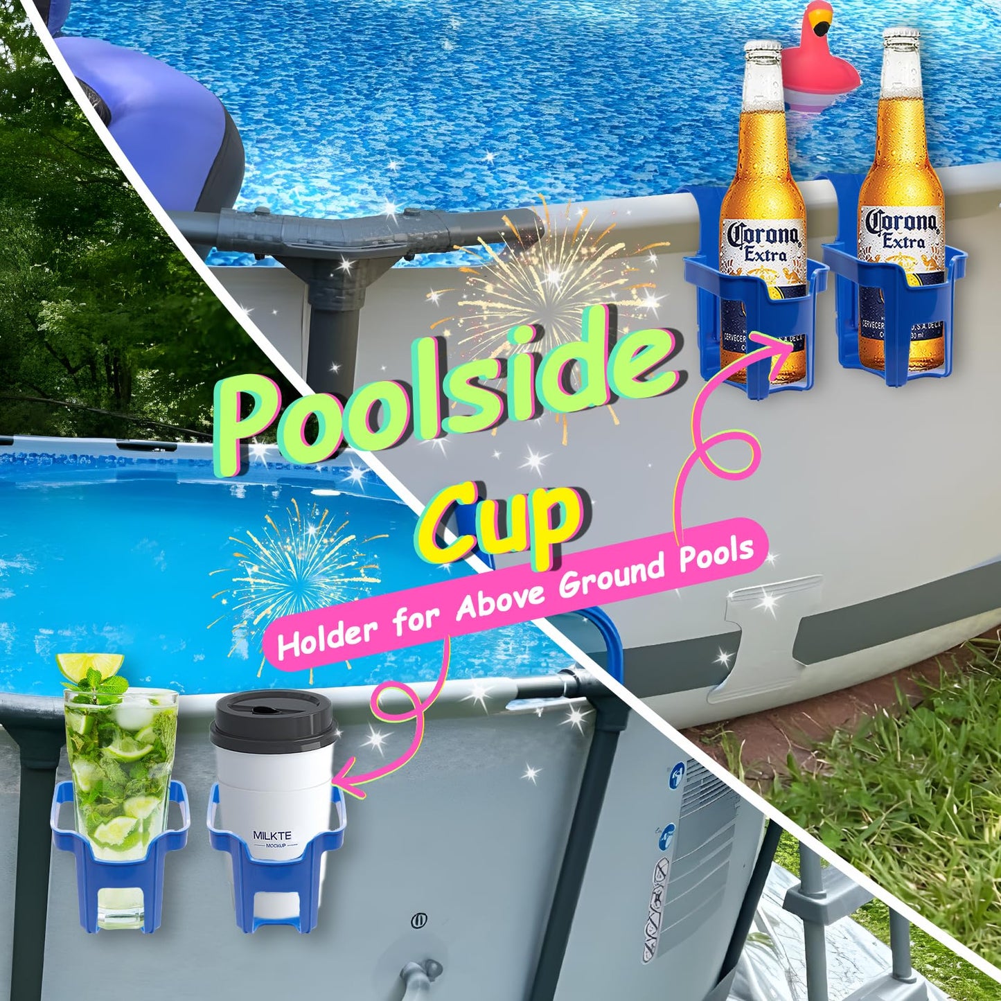 Pool Cup Holders,4 Pack Poolside Cup Holder Above Ground Pool Accessories, Fits 2 Inch or Less Round Top Bar,Pool Drink Holders for Drinks Above Ground