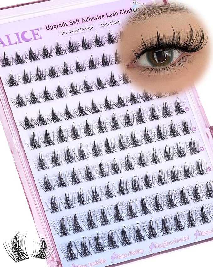 ALICE Self Adhesive Eyelashes Manga Reusable Natural Spikes Self Adhesive Lash Clusters Wispy Anime Press on Lashes 10-14mm 120pcs Pre-Glue Lash Extensions No Glue Needed