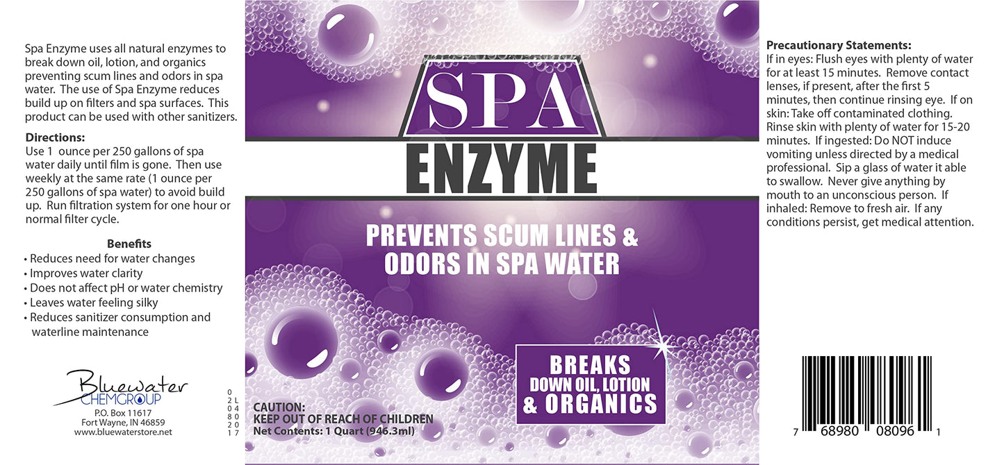 Spa & Hot Tub Enzymes - Quart - Prevents Scum Lines & Odors in Hot Tub & Spa Water, Breaks Down Oil, Lotion and Other Organics
