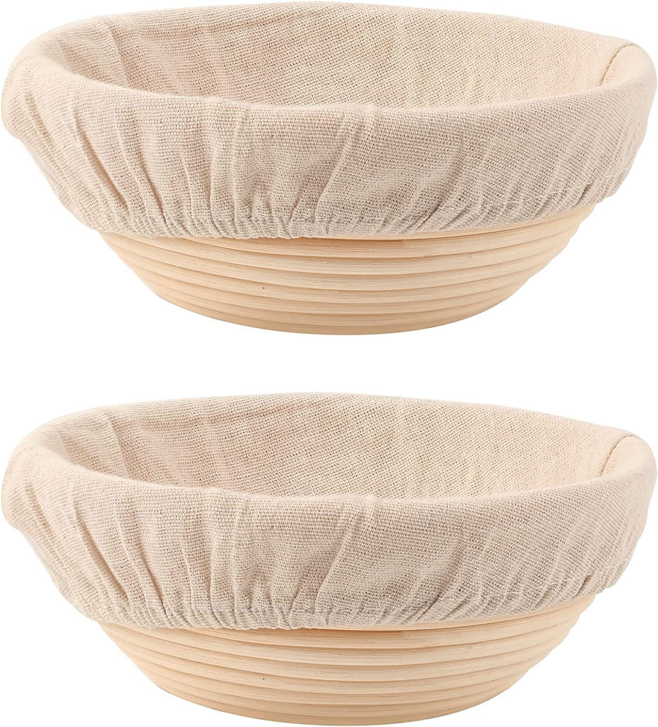 DOYOLLA Round Bread Dough Proofing Rising Rattan Baskets(Set of 2, 9 inch) w/Liners for Home Sourdough Bread Bakers