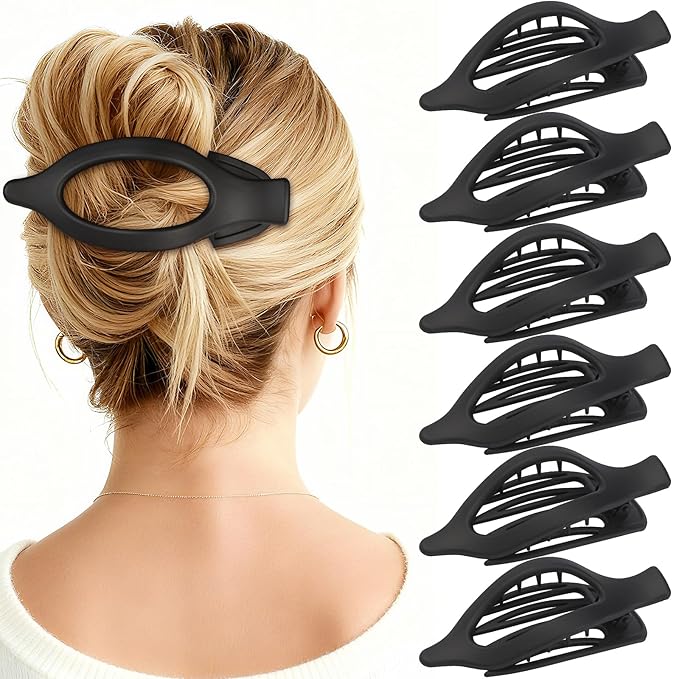 Flat Hair Clip 6 pcs Lay Down Claw Clips Hair Accessories for Women (Black)