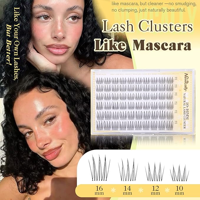Natural Lash Clusters Invisible Band Eyelash Clusters Like Mascara C-curly 10-16MM Cluster Eyelash Extension Clear Band Lash Extensions Lash Lift Effect by Newcally