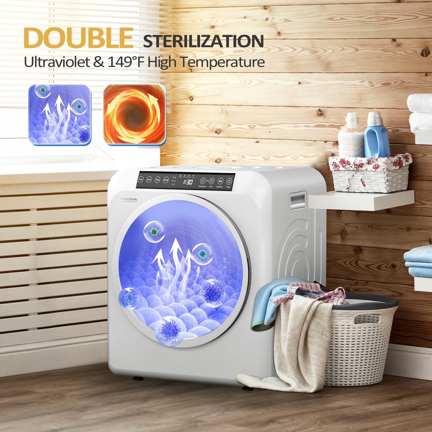 ROVSUN 25LBS Full-Automatic Washing Machine and 3.5CuFt Portable Clothes Dryer Set, Compact Laundry Washer and Dryer Combo Set with Stainless Steel Inner Tub, for Apartment, Dorms, Home