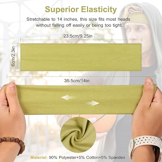 Ztomine Headbands for Women, 8pcs Stretchy Non Slip Soft Cotton Cloth Hair Bands for Sports, Workout, Yoga and Running