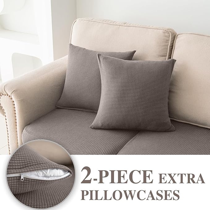 Couch Cushion Covers for Sectional Sofa L Shape Washable Separate Seat Chaise Couch Cover Stretch Sofa Slipcovers with 2 Pcs Pillowcases(3 Seater + 1 Chaise, Taupe)