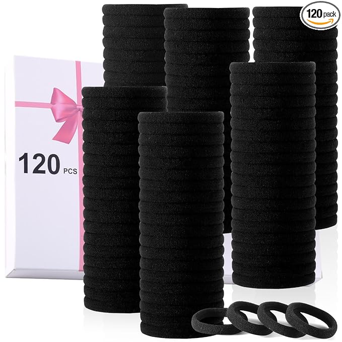 LuSeren 120PCS Black Hair Ties for Thick Hair Ã¢ÂÂ Seamless No Damage Elastic Ponytail Holders, Black Hair Band,Bulk Nylon Hair Elastics for Women