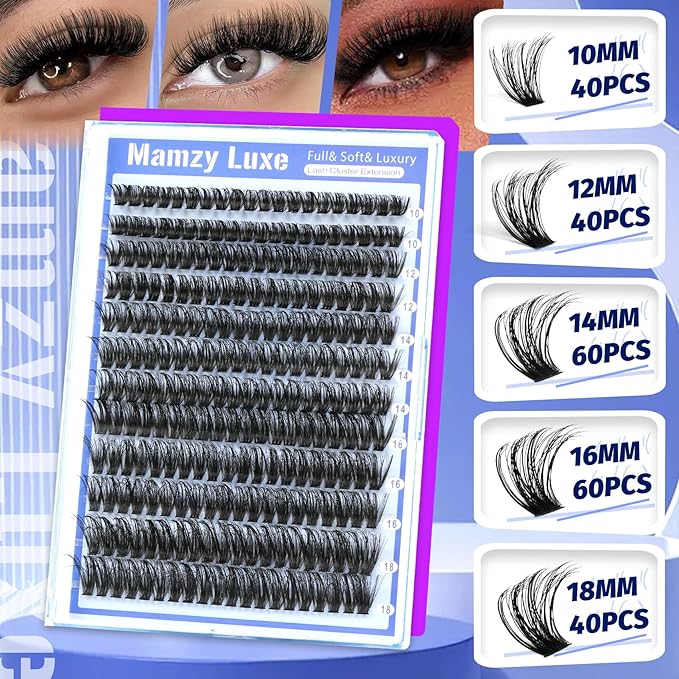 Lash Clusters Wispy 60D Eyelash Clusters 10-18mm Fluff Cluster Eyelash Extensions D Curl No Plastic Feel Individual Lashes Extension 240 Pcs Versatile False Eyelashes Clusters