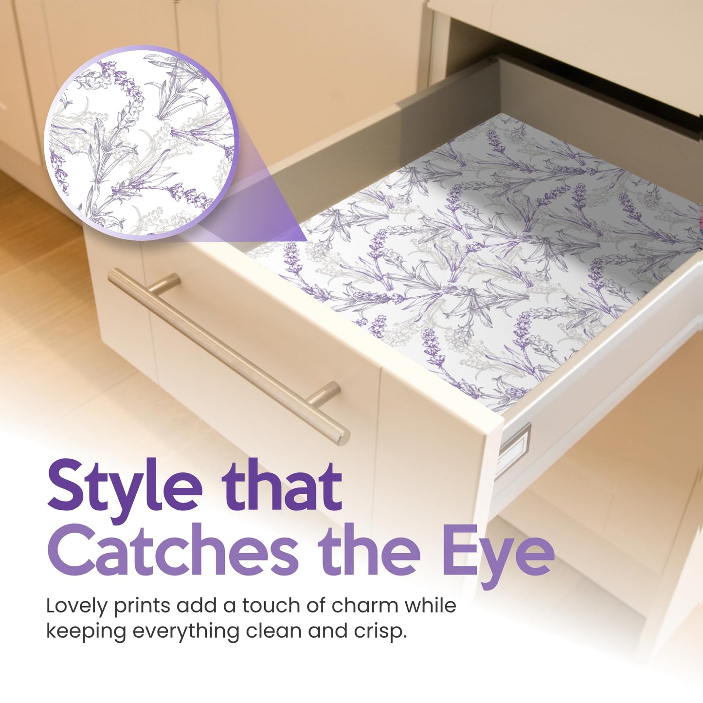 Lavender Scented Drawer Liners for Dresser Drawers (10 Large Sheets, 19.7" x 14.4") - Non Adhesive Drawer Paper Liner for Bedroom Dresser & Closet Shelves by Linda’s Essentials