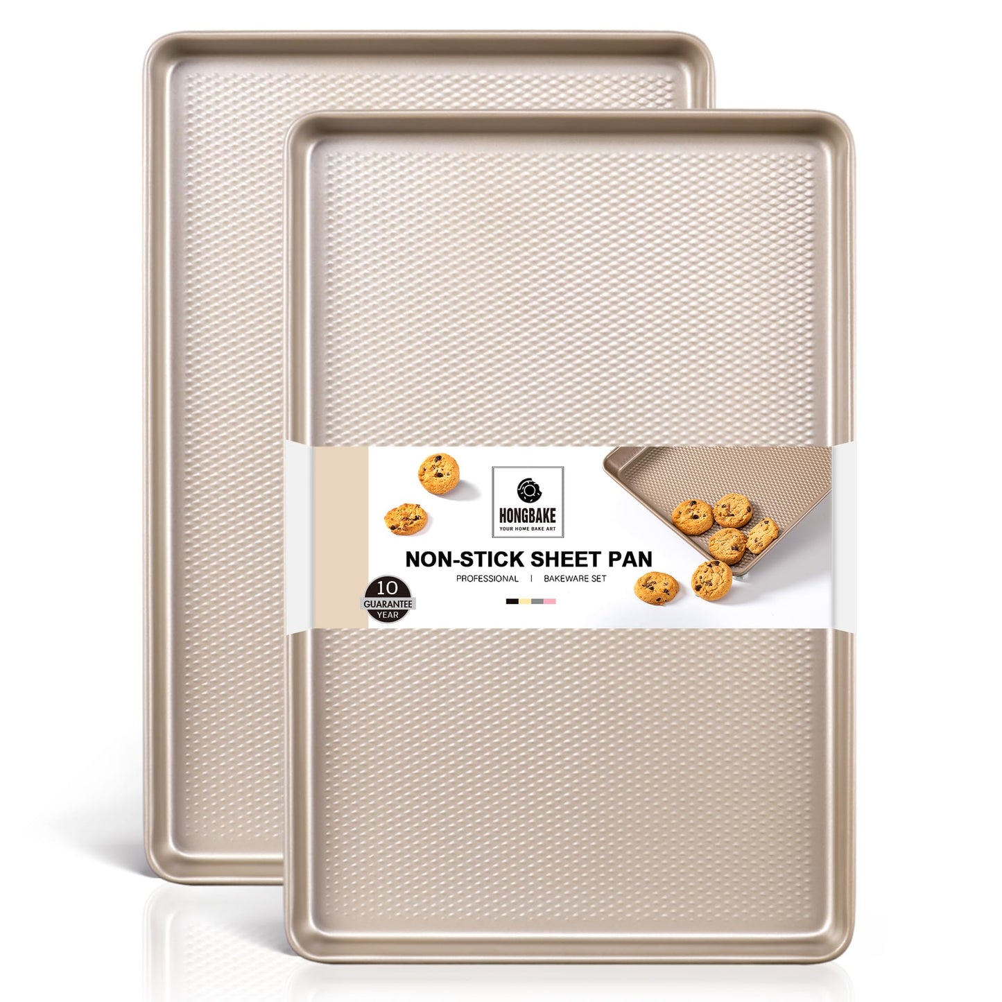 HONGBAKE 2 Pack Quarter Sheet Pans for Baking Nonstick, Commercial Cookie Sheet for Baking with Diamond Texture Surface, 57% Thicker Carbon Steel 9 x 13 Baking pan