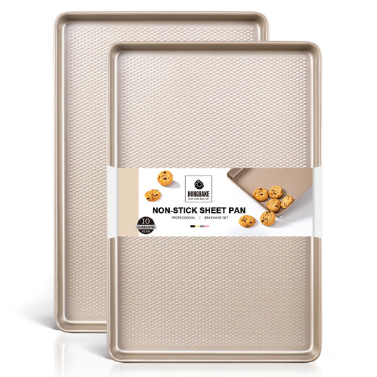 HONGBAKE 2 Pack Jelly Roll Pan 15x10, Commercial Cookie Sheets for Baking with Diamond Texture Surface, 57% Thicker Carbon Steel Baking Sheet for Oven, Nonstick Cooking Tray