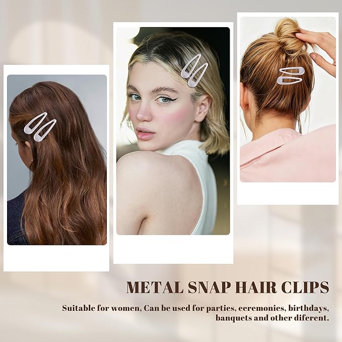 Small Hair Barrettes For Women No Slip Metal Snap Clips For Thin And Fine Hair,Matte White,20 PCS,1.97 x 0.5 Inch.