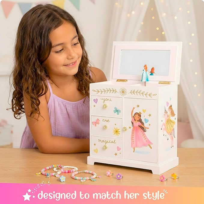 Giggle & Honey® Princess Musical Jewelry Box for Girls Kids Music Box with Drawers, Fairytale Gifts for Girls Birthday, Princess Jewelry Boxes for Ages 3-10