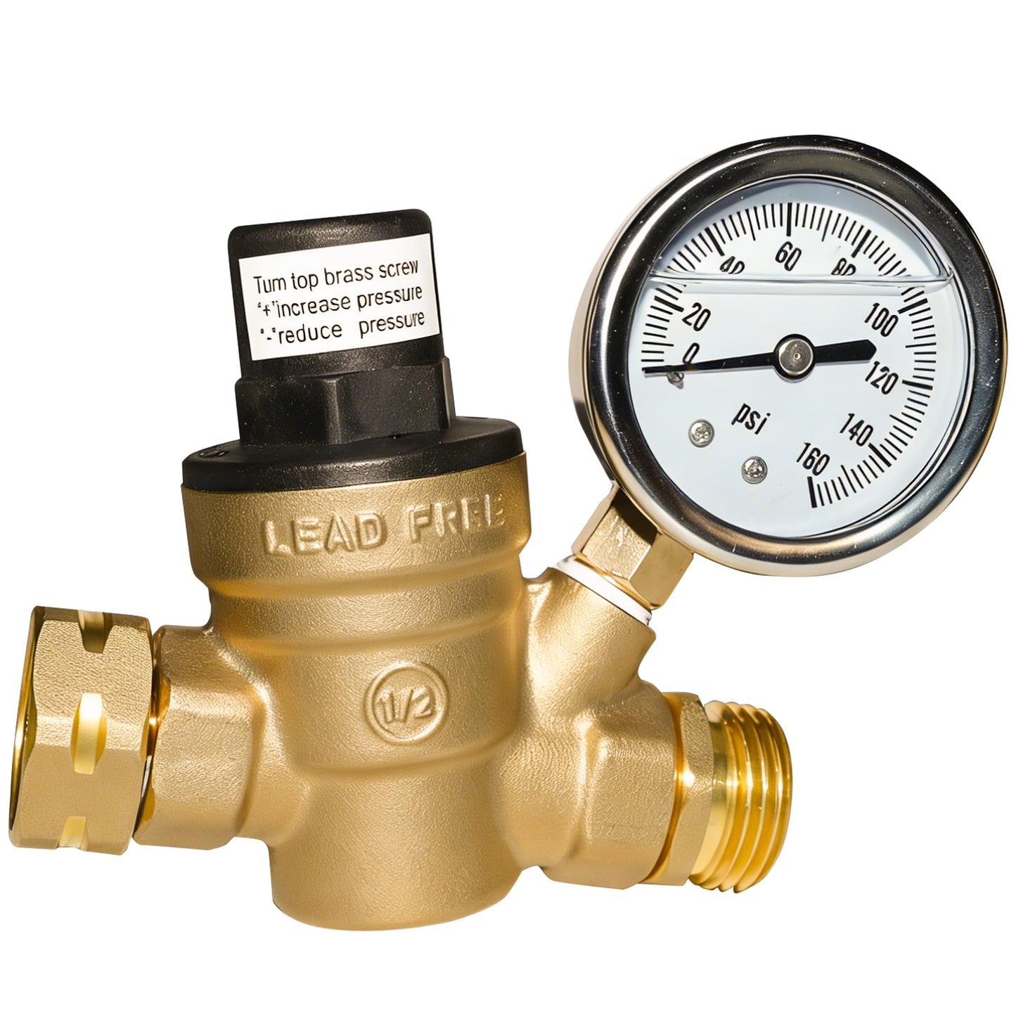 Hourleey Water Pressure Regulator Valve, RV Brass with Gauge and Inlet Screened Filter for Camper Trailer