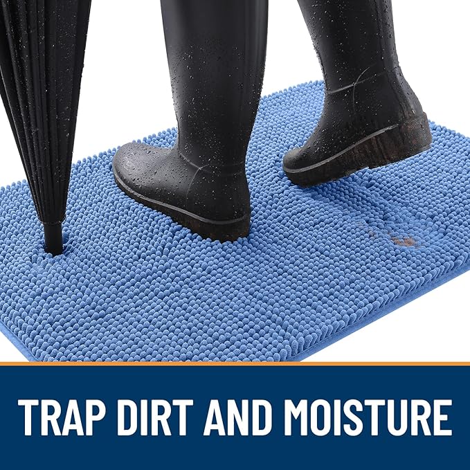 OLANLY Dog Door Mat for Muddy Paws 70x24, Absorbs Moisture and Dirt, Absorbent Non-Slip Washable Doormat, Quick Dry Chenille Mud Mat, Entry Indoor Entryway Carpet for Inside Floor, Cornflower Blue