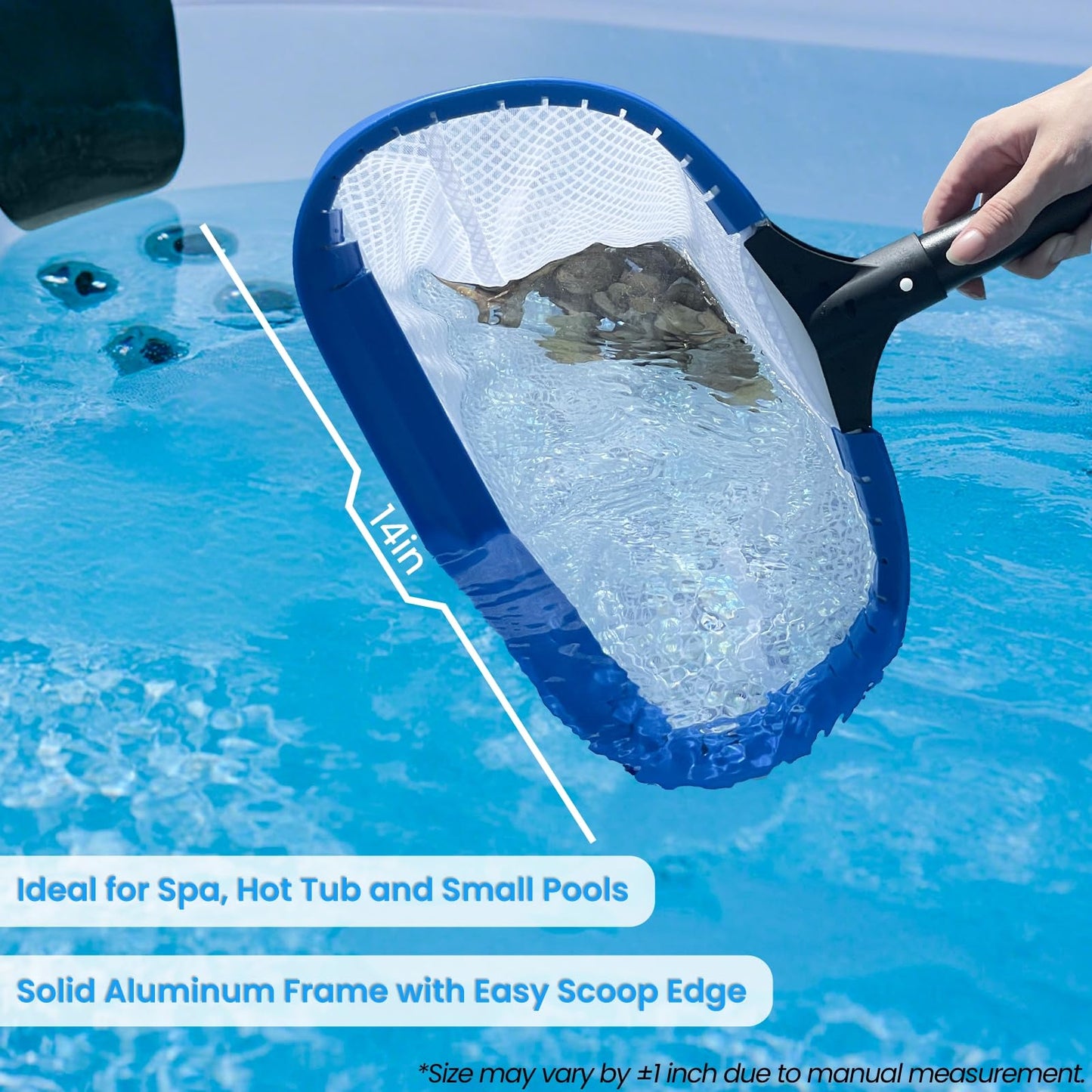 Poolvio 14" Pool Skimmer Net – Heavy Duty Leaf Net with Aluminum Frame with Diamond-Pattern Ultra-Fine Soft Mesh Bag – Pool Cleaning Tool for Leaves, Sand, Pollen & Small Debris (No Pole)