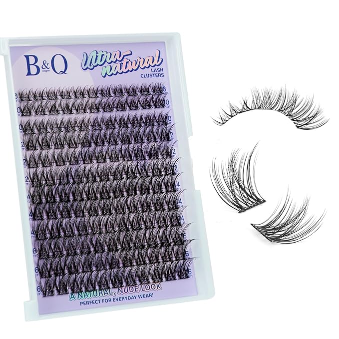 B&Q Natural Lash Clusters 02 - Cluster Eyelash Extensions, Pestañas Postizas Naturales Style Eyelashes Comfort Fit - Day-to-Night Natural Effect - Office & Date Ready For Effortless Beauty(8-16mix)