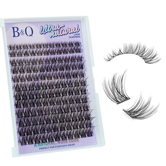 B&Q Natural Lash Clusters 02 - Cluster Eyelash Extensions, Pestañas Postizas Naturales Style Eyelashes Comfort Fit - Day-to-Night Natural Effect - Office & Date Ready For Effortless Beauty(8-16mix)