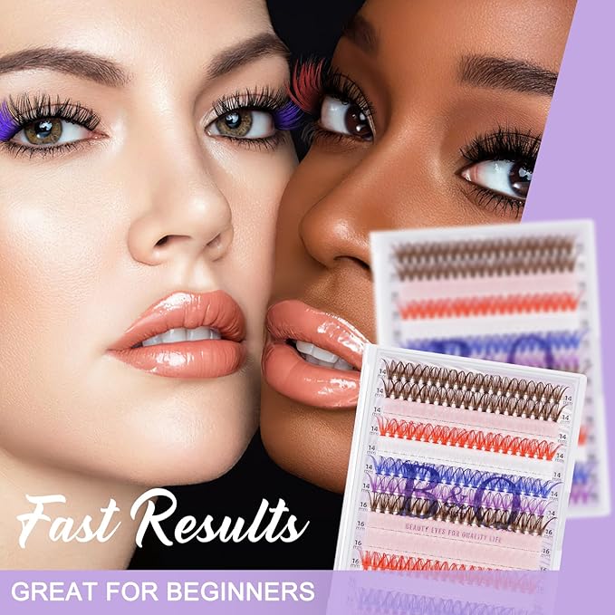 B&Q 280PCS Colored & Rainbow False Eyelashes, 6 Vibrant Colors Lash Clusters Refill Pack in 14mm & 16mm, DIY Volume Lashes for Party, Stage, Cosplay, Festival Makeup