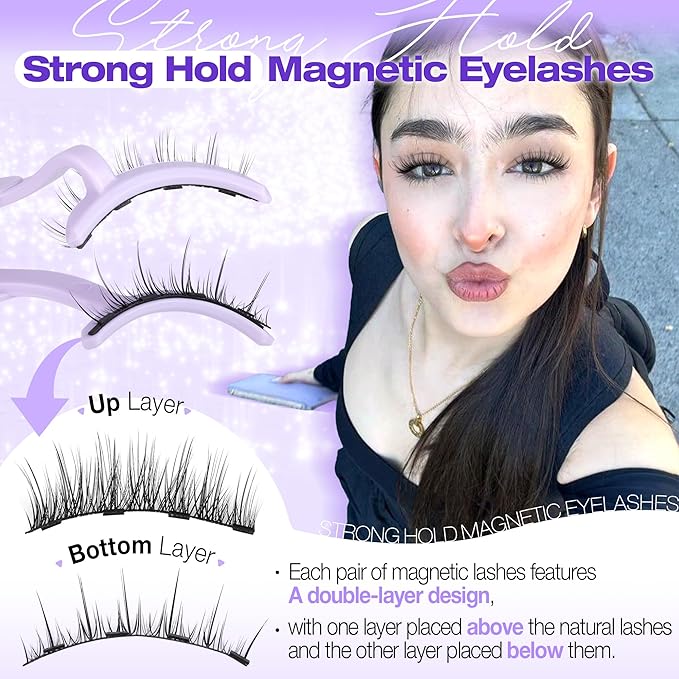 Magnetic Eyelashes Natural Look Magnetic Eyelashes with Applicator No Glue Magnetic Lashes with Applicator Wispy False Lashes with Magnets Reusable Lashes by Lanflower