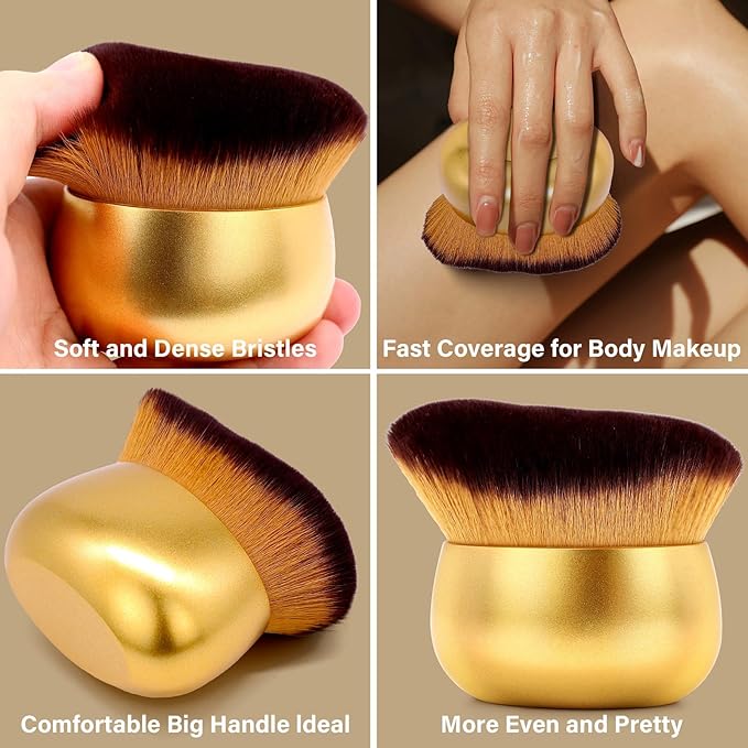 Extra Large Body Makeup Brush For Self Tanner, Leg Makeup &Bronzer Blend,75 mm Wide-headed Kabuki Brush Provides More Even& Pretty Application, Sunscreen Face&Back Makeup Brush, Wet&Dry Use- Gold