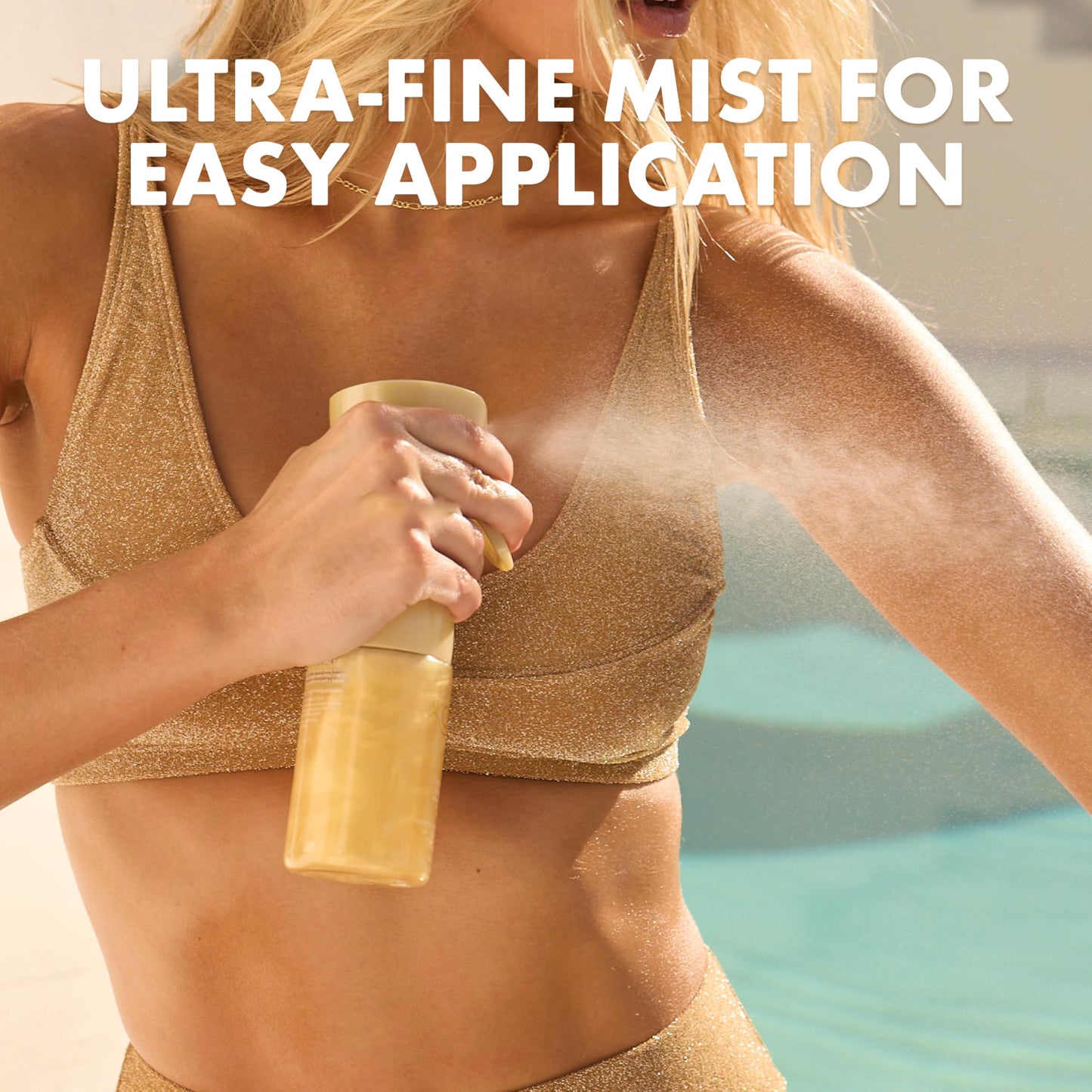Kopari Golden Sunglaze Sheer Body Mist Sunscreen SPF 50, Infused with Shimmering Body Oil, Hydrating Mist, Hydrates, Brightens, Gives Skin a Glowy Finish, Lightweight, Fast-Absorbing.