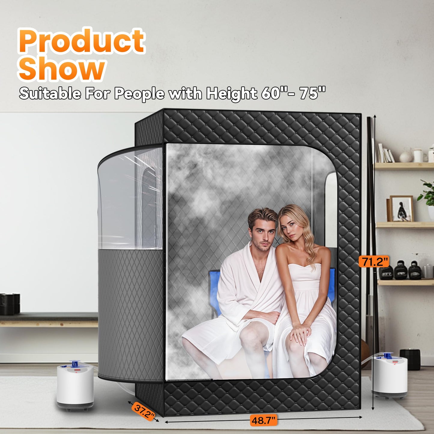 Manastin 2 Person Portable Steam Sauna for Home, 1 or 2 Person Full Body Home Spa with 2 Foldable Chairs,9 Levels of Sauna Tent with Remote Control, (Black, Large)