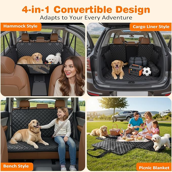 URPOWER 5 in 1 Dog Car Seat Cover for Back Seat, Waterproof Dog Hammock with Mesh Window and Side Flap Pet Car Seat Protector Dogs Backseat Cover for Cars, Mid-Size SUVs & Trucks