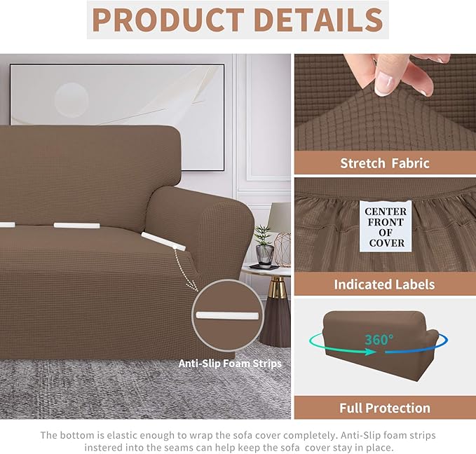 Easy-Going 100% Waterproof Chair Couch Cover, Dual Waterproof Sofa Cover, Stretch Jacquard Sofa Slipcover, Leakproof Furniture Protector for Kids, Pets, Dog and Cat (Chair, Brown)