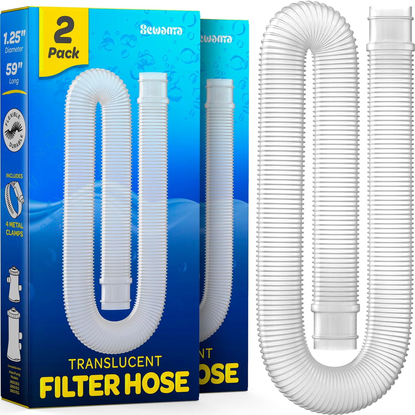 Replacement Hose For Above Ground Pools [Set of 2] 1.25" Diameter, 59" Long Accessory Pool Pump Replacement Hose - Filter Pump Hose Compatible with Intex Pump Models #607/#637