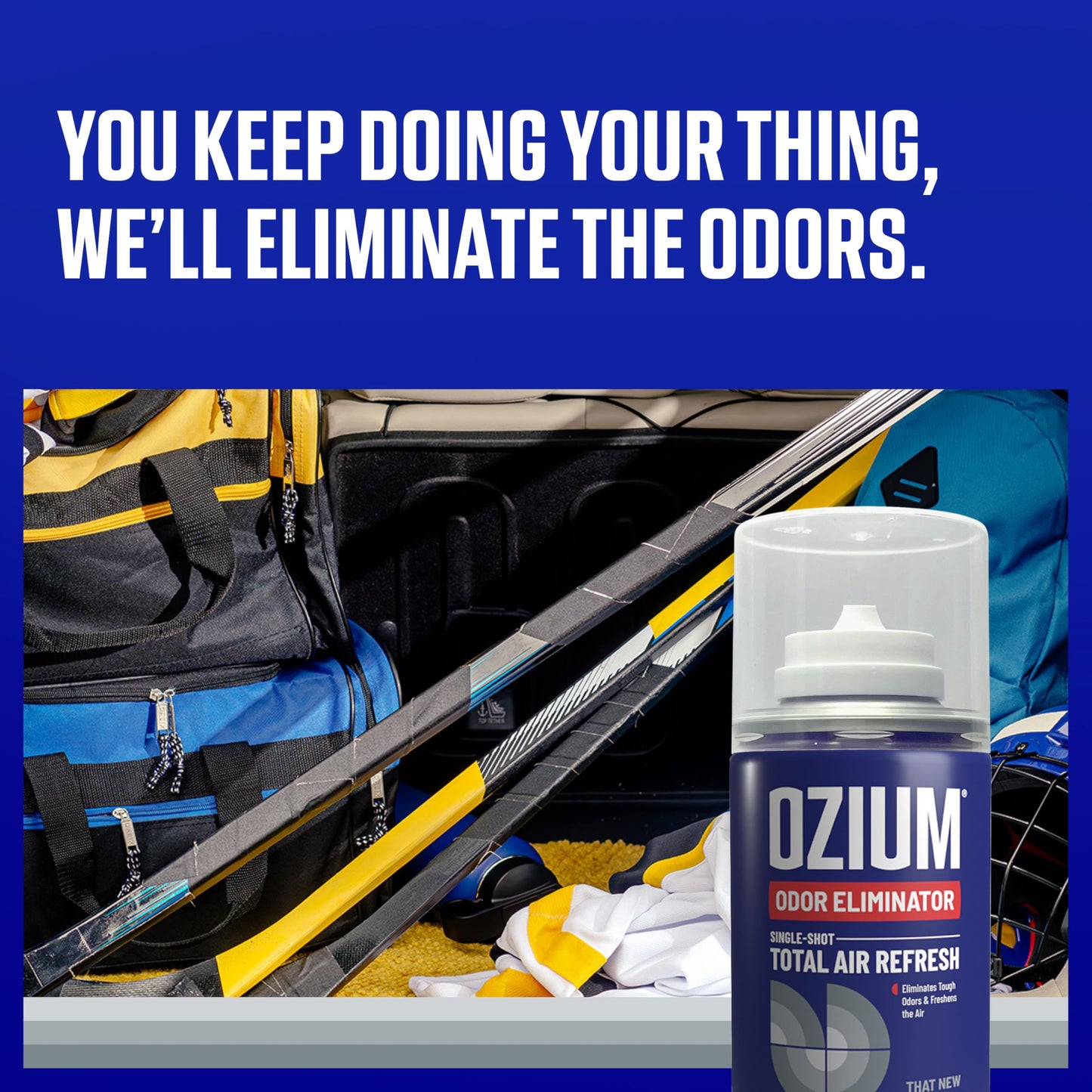 Ozium Air Sanitizer, 2 oz Car Fogger: Single-Shot Smoke Odor Eliminator & Car Air Freshener (New Car Smell, 4 Packs)
