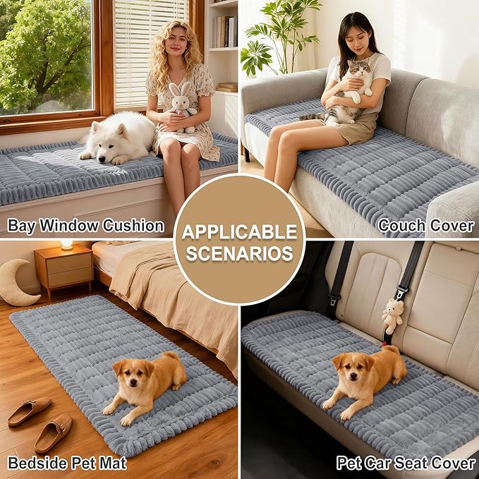 hyha Couch Covers for Dogs Washable, Non Slip Plush Dog Sofa Protectors, Fuzzy Pet Couch Covers for 3 Cushion Sofa Pet Friendly (Grey, 27.6" x 47")