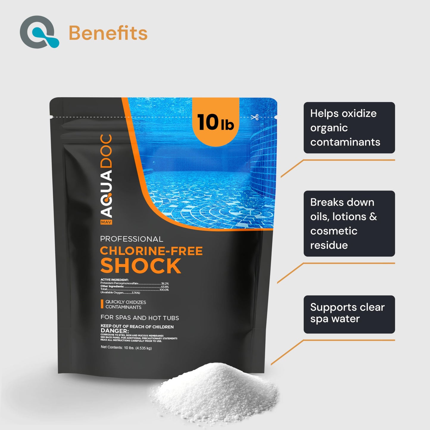AquaDoc Non Chlorine Hot Tub Shock - 10 lb - Oxygen Based Spa Oxidizer to Support Bromine and Chlorine - Made in USA