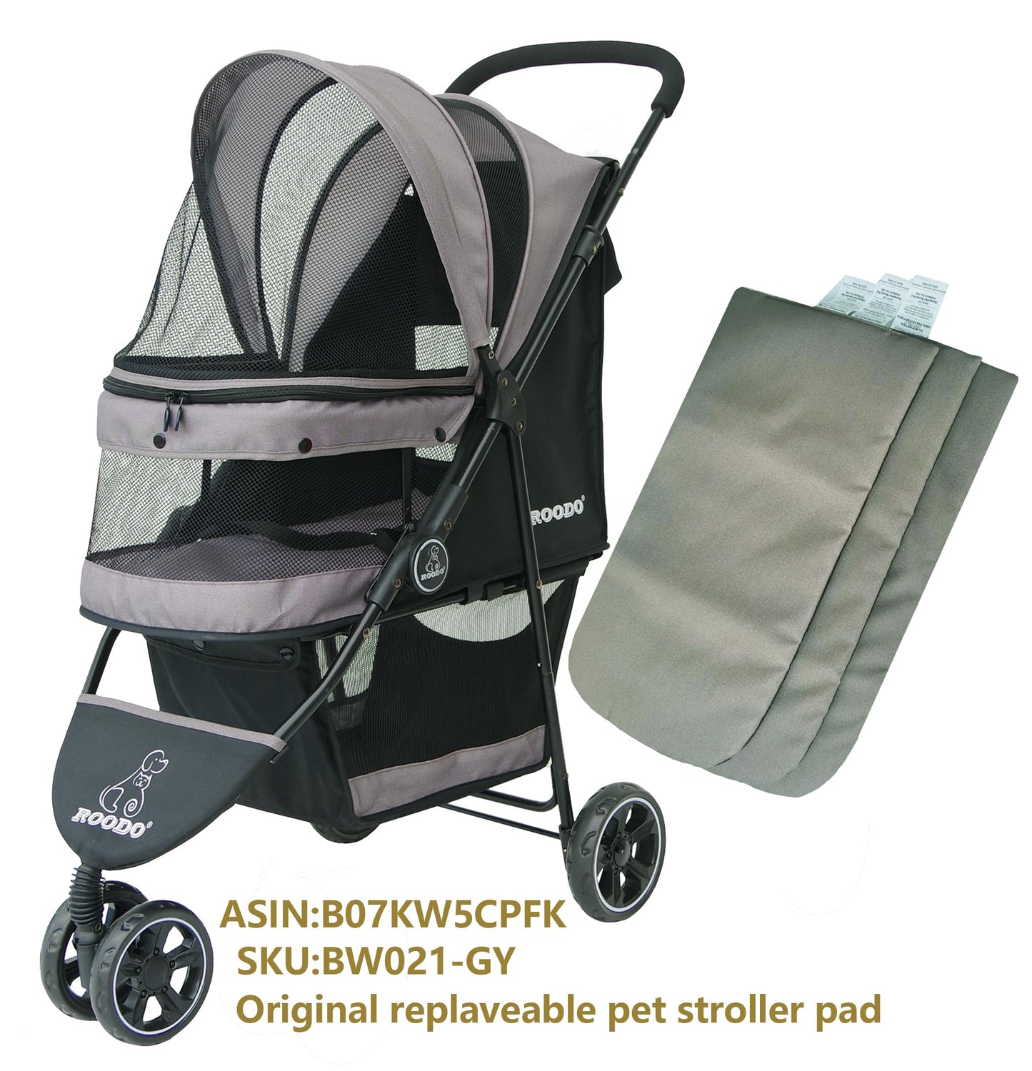 ROODO Pet Stroller Mat,Dog Stroller Cushion,Inner Pad for Exclusive Use,Original,Replaceable,Easy to Clean,Set of 3 pc(Gray)