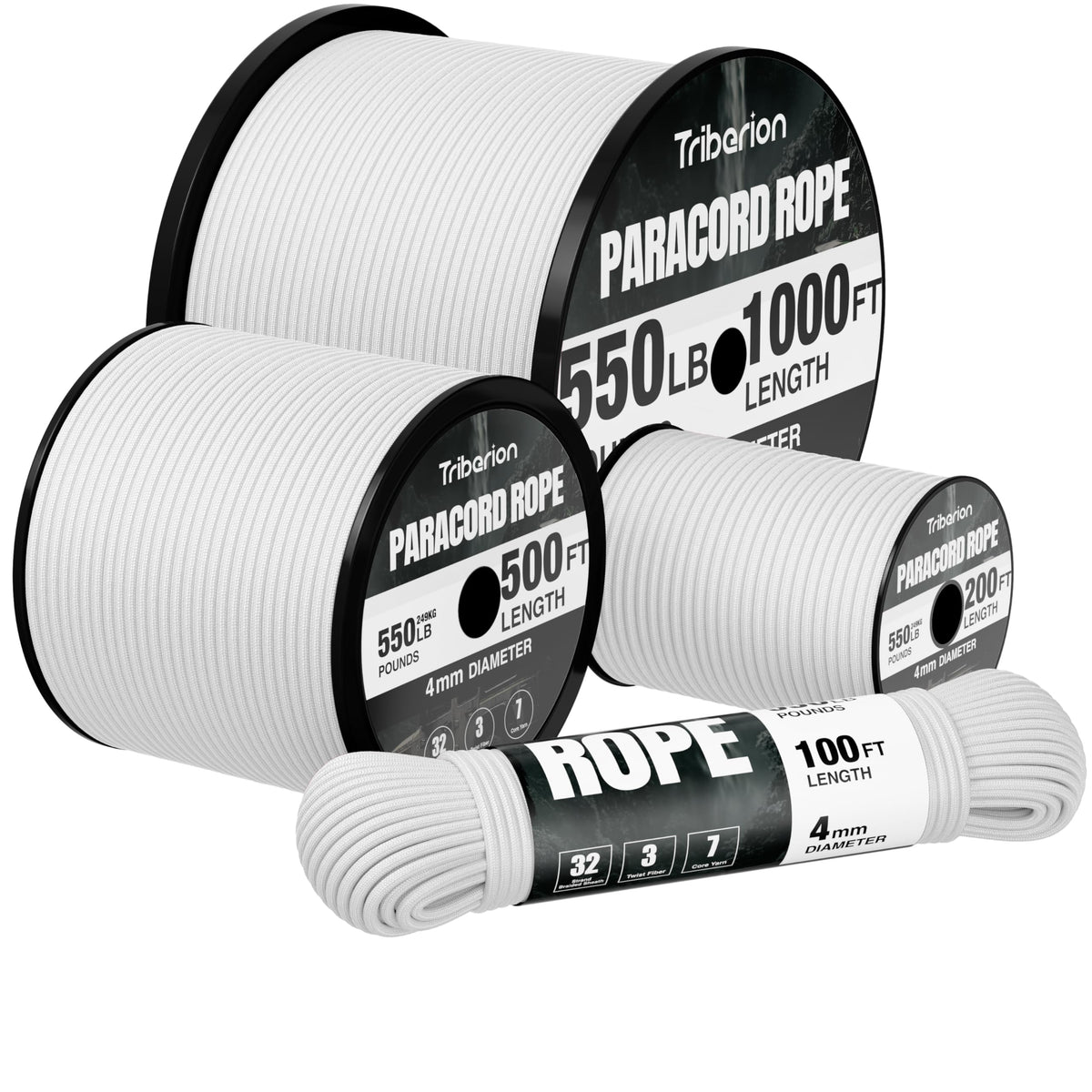 Paracord Rope 550 lb - 500ft 5/32" Parachute Cord 4MM 7-Strand para Cord - Heavy Duty Spool String for Survival,Camping Gear, Survival Bracelet, Clothesline - White