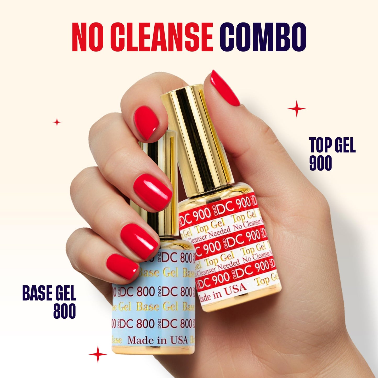 DND DC Base Gel and Top Gel Polish No Cleanse Set, UV/LED GelBase Polish 800 and No Cleanse Top Coat 900, Salon Professional Gel Polish Duo, 0.6 Fl Oz Each