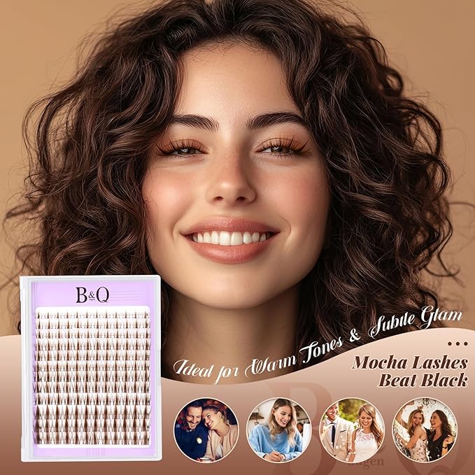 B&Q Brown Lash Clusters Blonde Brown Eyelash Cluster for Light Hair, MochaLash Cluster Eyelash Extensions Soft Browns False Eyelashes Comfortable Eyelash Clusters Perfect for Occasions（MochaLash 04）