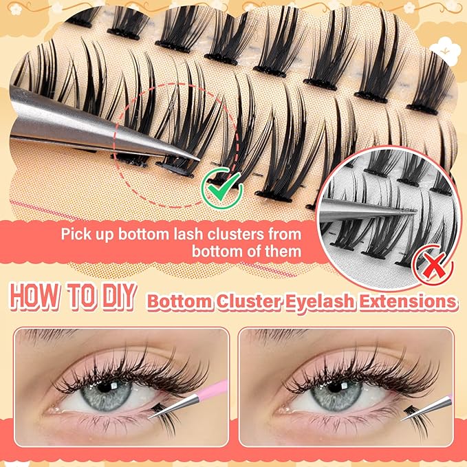 Bottom Lashes Clusters DIY Eyelash Extension 3 Styles Lower Eyelash Clusters Bottom Individual Lashes 5-7mm Thin Band Natural Bottom Lash Clusters 260pcs DIY Entire Lash Extensions by calphdiar