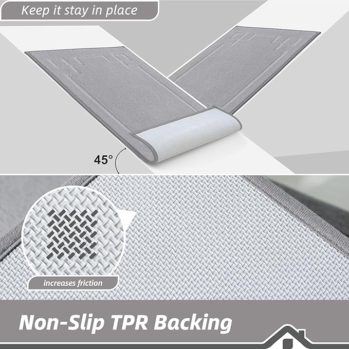 BEQHAUSE Door Mat 24" x 60", Non-Slip Door Mats Indoor Entryway Rugs Washable Low-Profile Absorbent and Stain Resist Floor Mats, Dog Door Mat for Front Back Door, Mud Wet Shoes & Paws, Light Grey