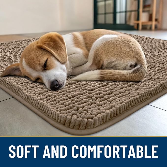 Smiry Dog Door Mat for Muddy Paws 45x27, Absorbs Moisture and Dirt Doormat, Non-Slip Washable Quick Dry Chenille Front Door Mat Indoor Entrance, Entryway Carpet for Inside Floor, Camel