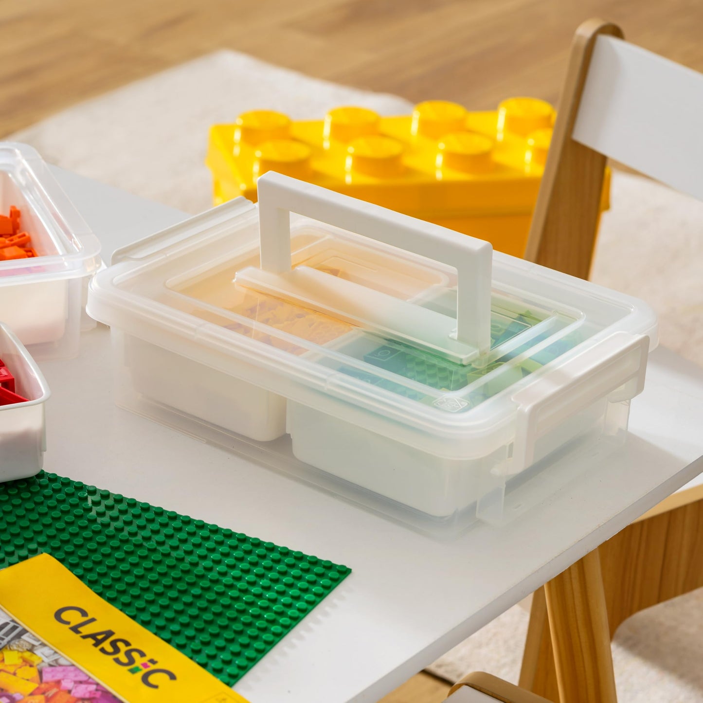 IRIS USA 1 Qt. Plastic Storage Bins with Lids, 4 Pack, Craft Storage Container, Sensory Bin, Organizing Containers for Home, Office & Art Supplies, Stackable, White