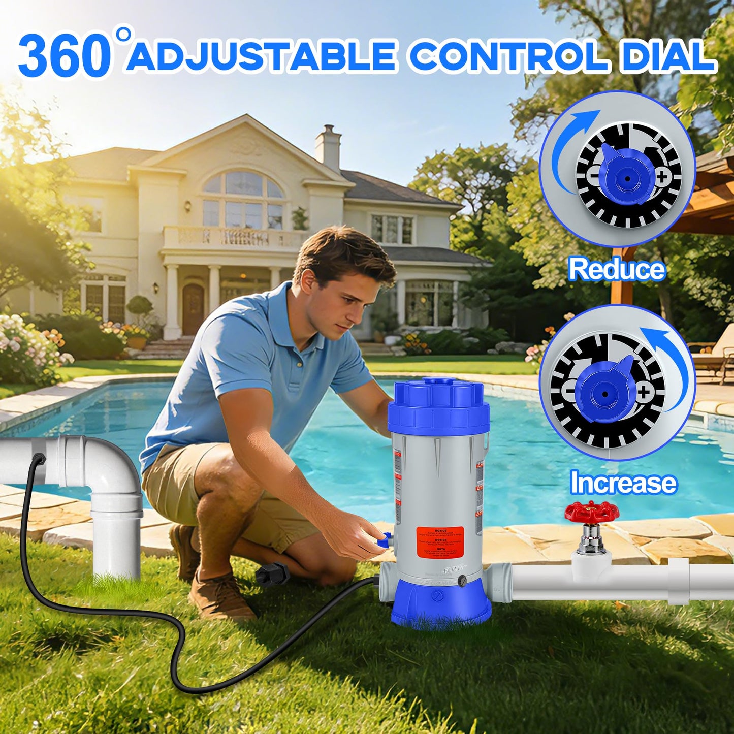SeaSlep Off-Line Automatic Pool Chlorinator with Adjustable Output, Automatic Chlorine Feeder with 9.0 Lbs Capacity,Easy to Install Off Line Chlorinator for Inground Pool,Compatible with Hayward(Blue)