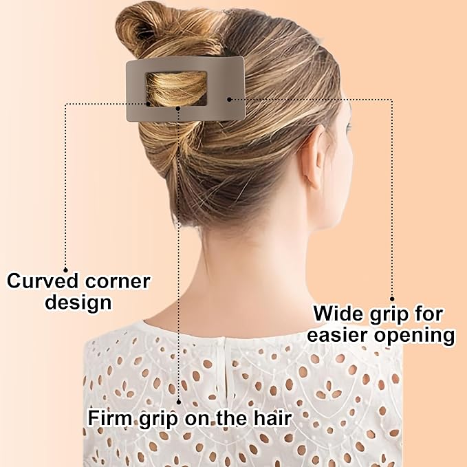 6 Pack Flat Hair Claws Clips for Women, Large Extra Strong & Thick Clips for Thick Fine Hair Styling, Secure Hair Hold Matte Brown Beige Black