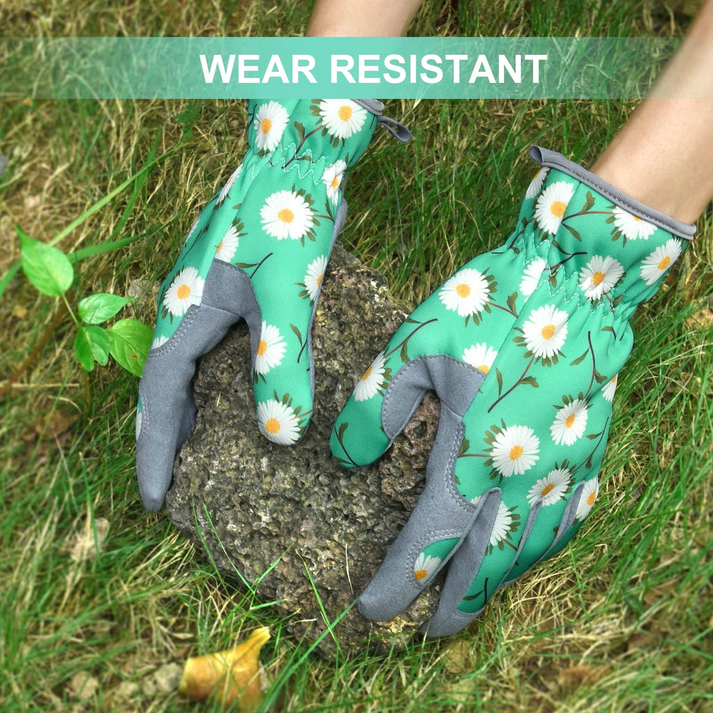 Womens Gardening Weeding Gloves, Leather Garden Glove for Women Thorn Proof No Stab for Digging, Planting,Pruning (M, Green)