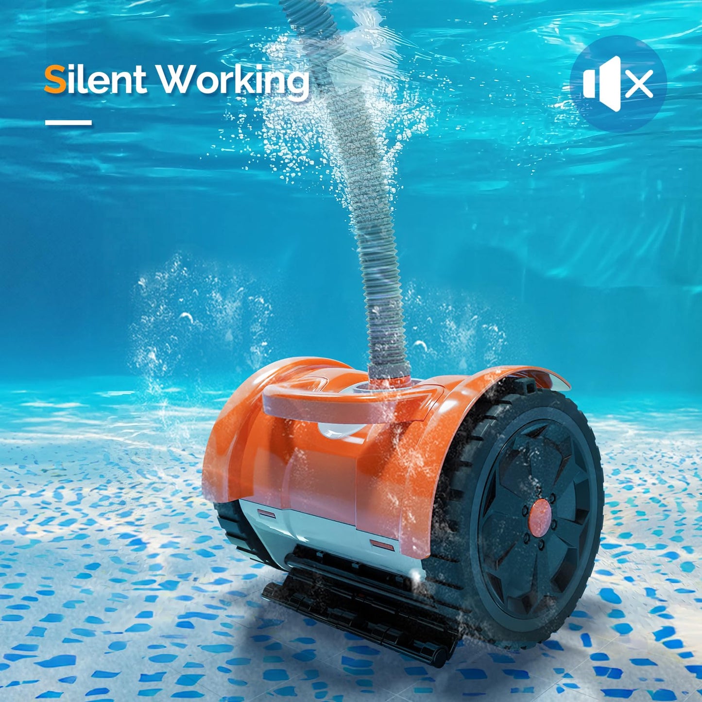 (2025 Upgrade) VINGLI Pool Vacuum Cleaner, Suction Side Wall-Climbing Sweeper for Ground&Inground Pools, Automatic Pool Vacuum with 39.6ft Tangle-Free Hose (Rich Orange&Gray)