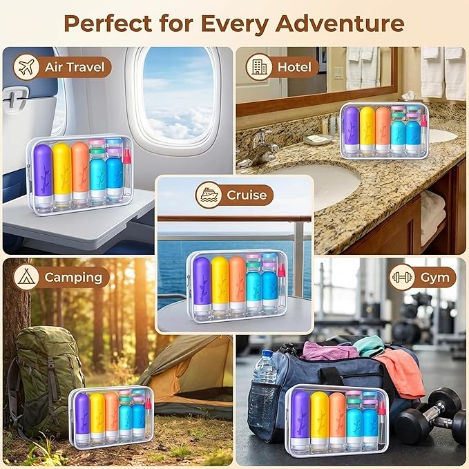 Aeomni 19pack Travel Bottles for Toiletries, TSA Approved Silicone Size Containers for toiletries, Refillable & Leakproof Travel shampoo and conditioner bottles