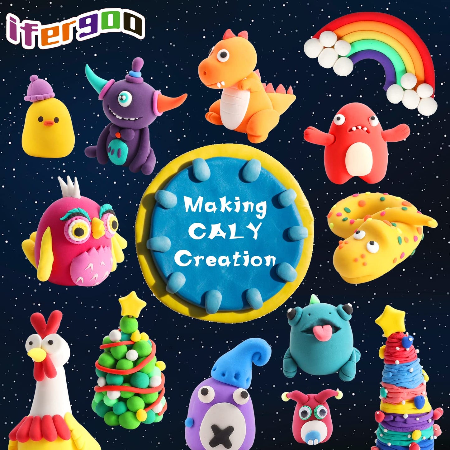 ifergoo Air Dry Clay Kit for Kids - 60 Colors Magic Modeling Clay, Ultra Light, Safe & Non-Toxic, DIY Art & Craft Molding Toy with Tools, Birthday&Christmas Gift for Age 3-12 Years Old Boys Girls