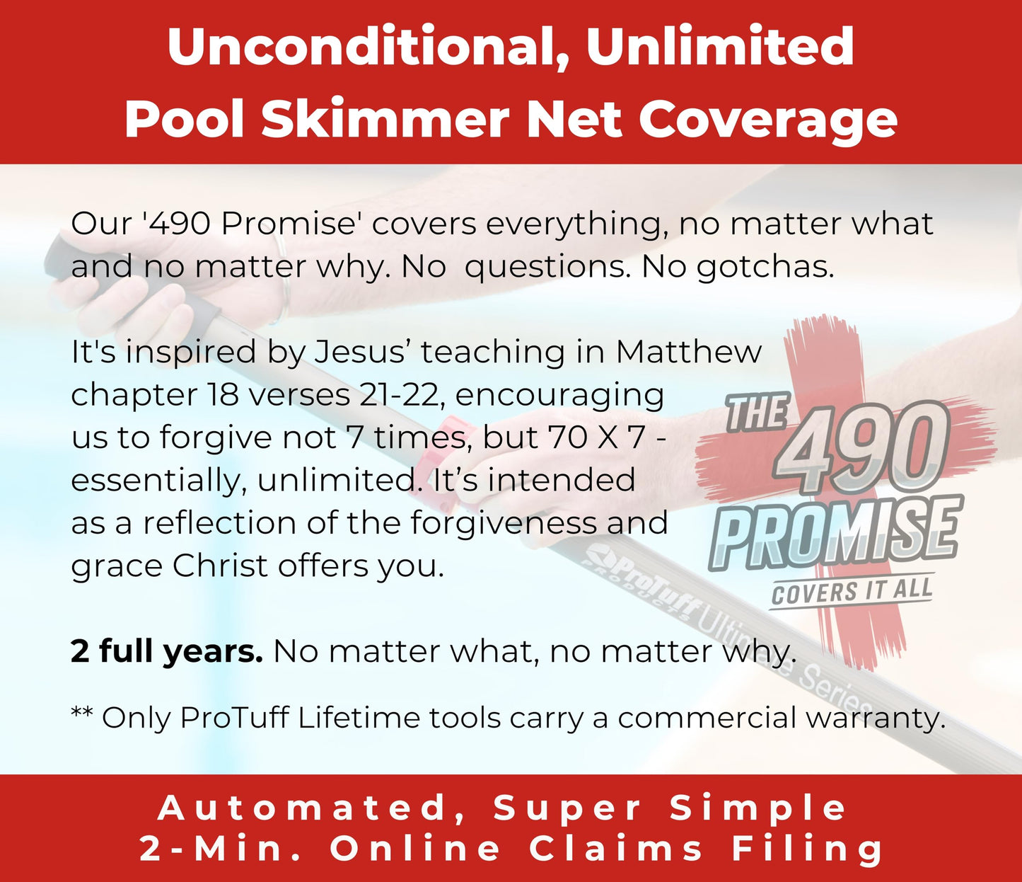 ProTuff 17" Silt Net Pool Skimmer – 2 Year Unconditional Free Replacement – Durable Fine Mesh Net for Silt & Debris – Heavy-Duty Aluminum Frame, Deep Bag for Easy Cleaning