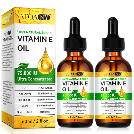 flasture Vitamin E Oil for Skin 75,000 IU â 2 Pack Vitamin E for Face, Hair, Scars, Nails, Ultra-Hydrating Body Oil for Dry Skin Wrinkles,Cold-Pressed, Non-GMO, Skincare Formula â2 Fl Oz
