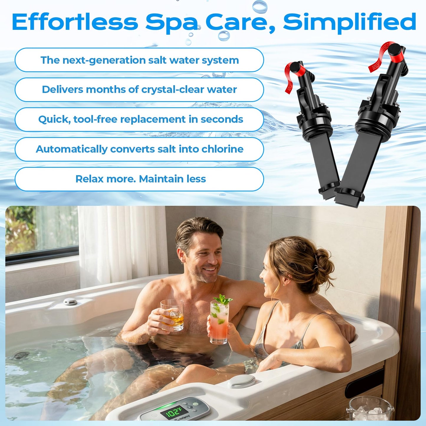 HUVOQ Salt System Cartridge Replacement Compatible with 2019+ Hot Spring Highlife & Limelight and Caldera Utopia & Paradise Spas, Supports Balanced, Skin-Friendly Water (3 Pack)